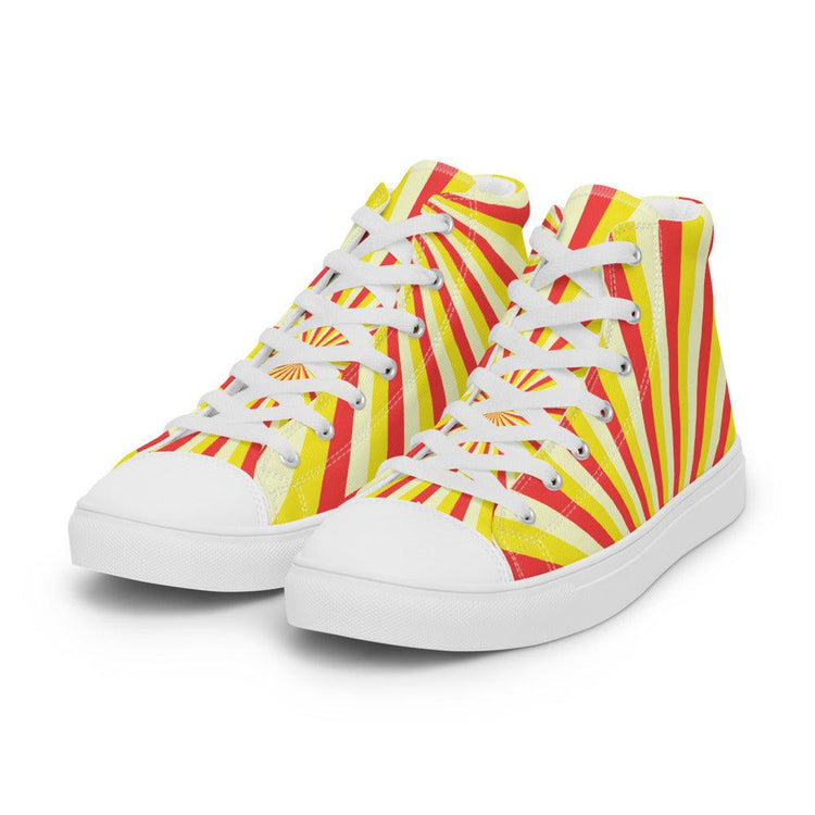 Red and Yellow Sunrise Men’s High Top Canvas Shoes - MessyBunFun - Your Destination for Stylish Unisex Clothing, Tops and bottoms - MessyBunFun.com