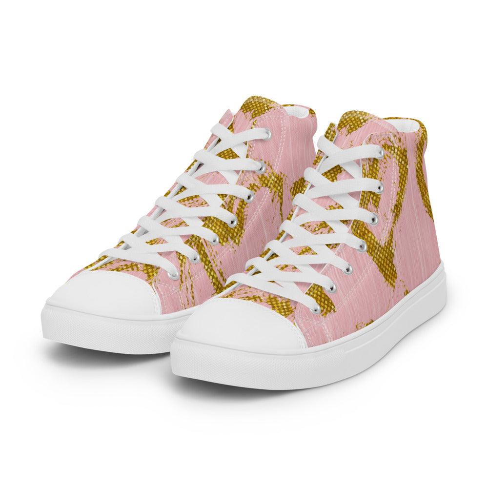 Gold Hearts Men’s High Top Canvas Shoes