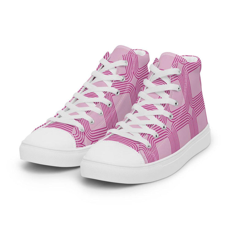 Pink Squared Men’s High Top Canvas Shoes - MessyBunFun - Your Destination for Stylish Unisex Clothing, Tops and bottoms - MessyBunFun.com