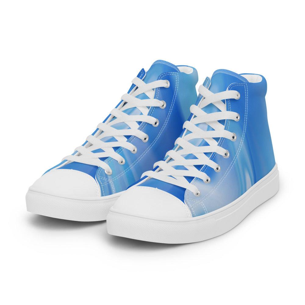 Blue Wave Men’s High Top Canvas Shoes - MessyBunFun - Your Destination for Stylish Unisex Clothing, Tops and bottoms - MessyBunFun.com