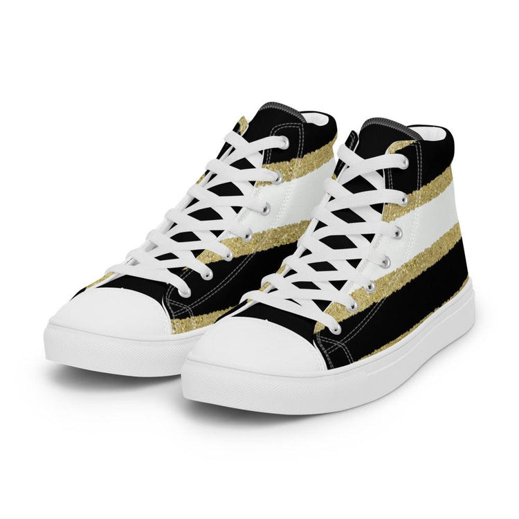 Black White Gold Men’s High Top Canvas Shoes - MessyBunFun - Your Destination for Stylish Unisex Clothing, Tops and bottoms - MessyBunFun.com