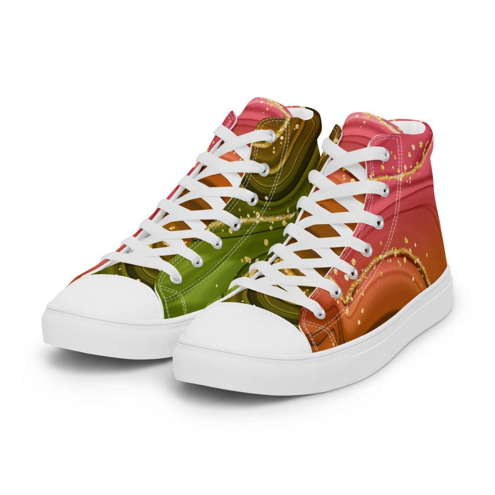 Gold Green Orange Men’s High Top Canvas Shoes - MessyBunFun - Your Destination for Stylish Unisex Clothing, Tops and bottoms - MessyBunFun.com