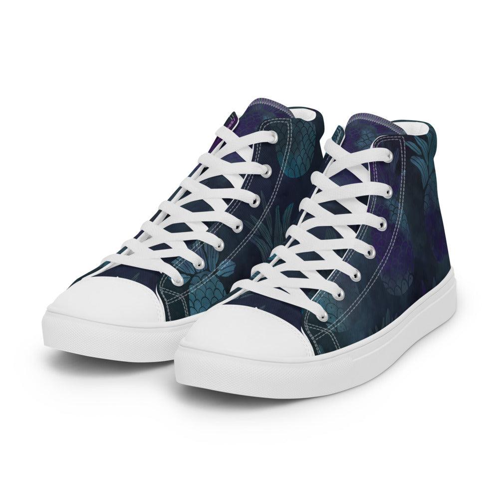 Teal Pineapple Men’s High Top Canvas Shoes - MessyBunFun - Your Destination for Stylish Unisex Clothing, Tops and bottoms - MessyBunFun.com