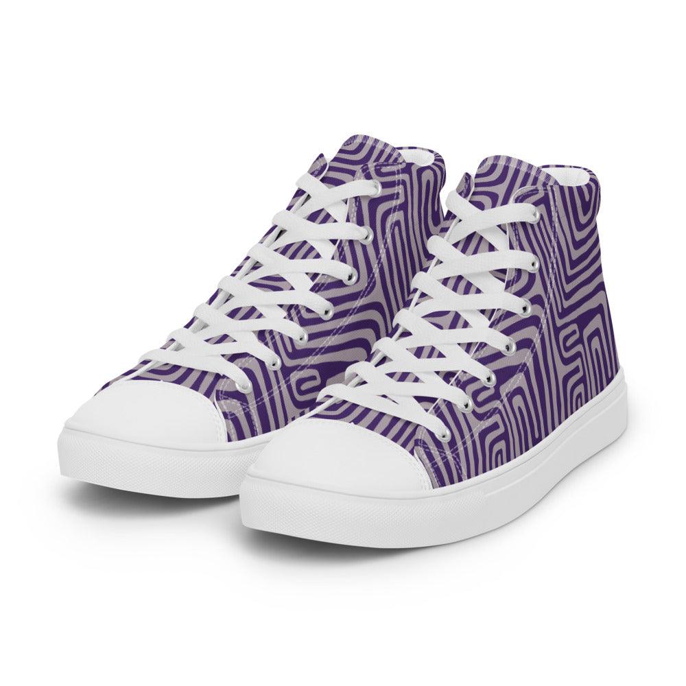 Purple Maze Men’s High Top Canvas Shoes - MessyBunFun - Your Destination for Stylish Unisex Clothing, Tops and bottoms - MessyBunFun.com