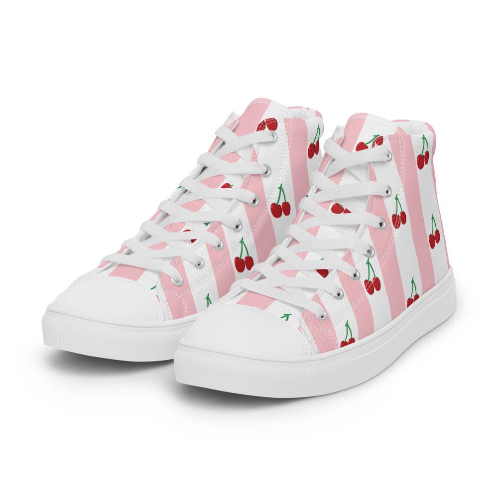 Cherry Pink Men’s High Top Canvas Shoes - MessyBunFun - Your Destination for Stylish Unisex Clothing, Tops and bottoms - MessyBunFun.com