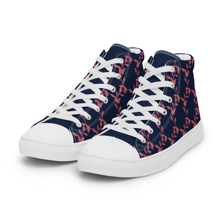 Red Vines on Black Men’s High Top Canvas Shoes - MessyBunFun - Your Destination for Stylish Unisex Clothing, Tops and bottoms - MessyBunFun.com