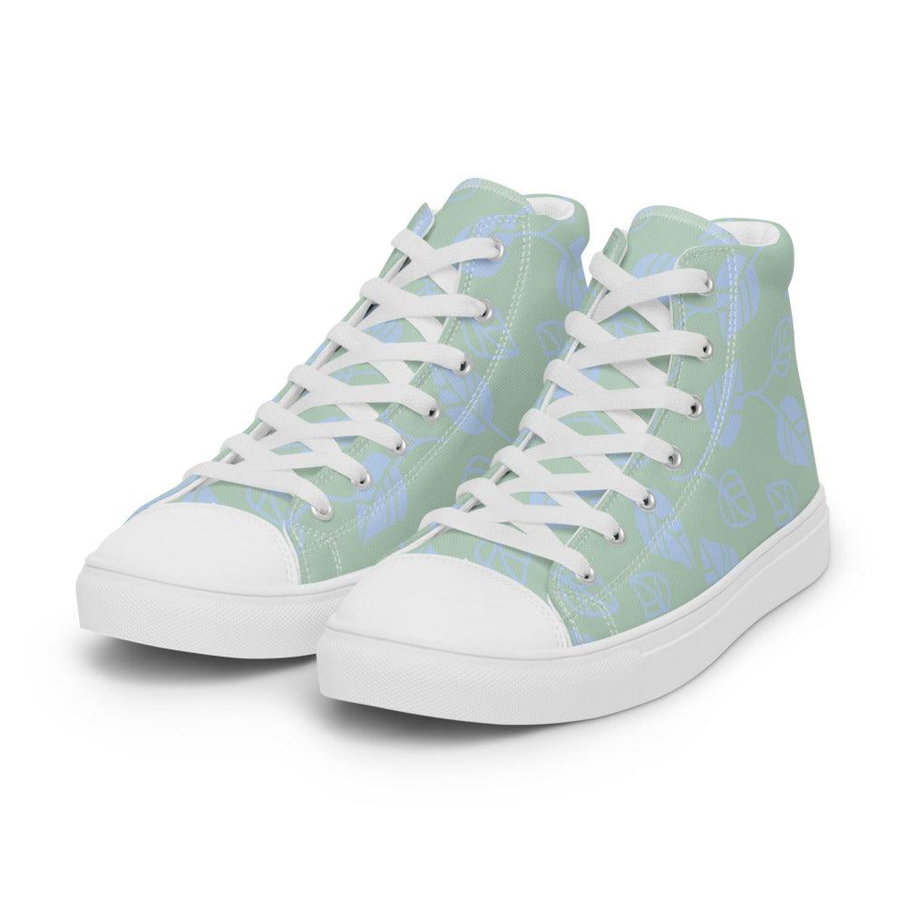 Monstera Blue Men’s High Top Canvas Shoes - MessyBunFun - Your Destination for Stylish Unisex Clothing, Tops and bottoms - MessyBunFun.com