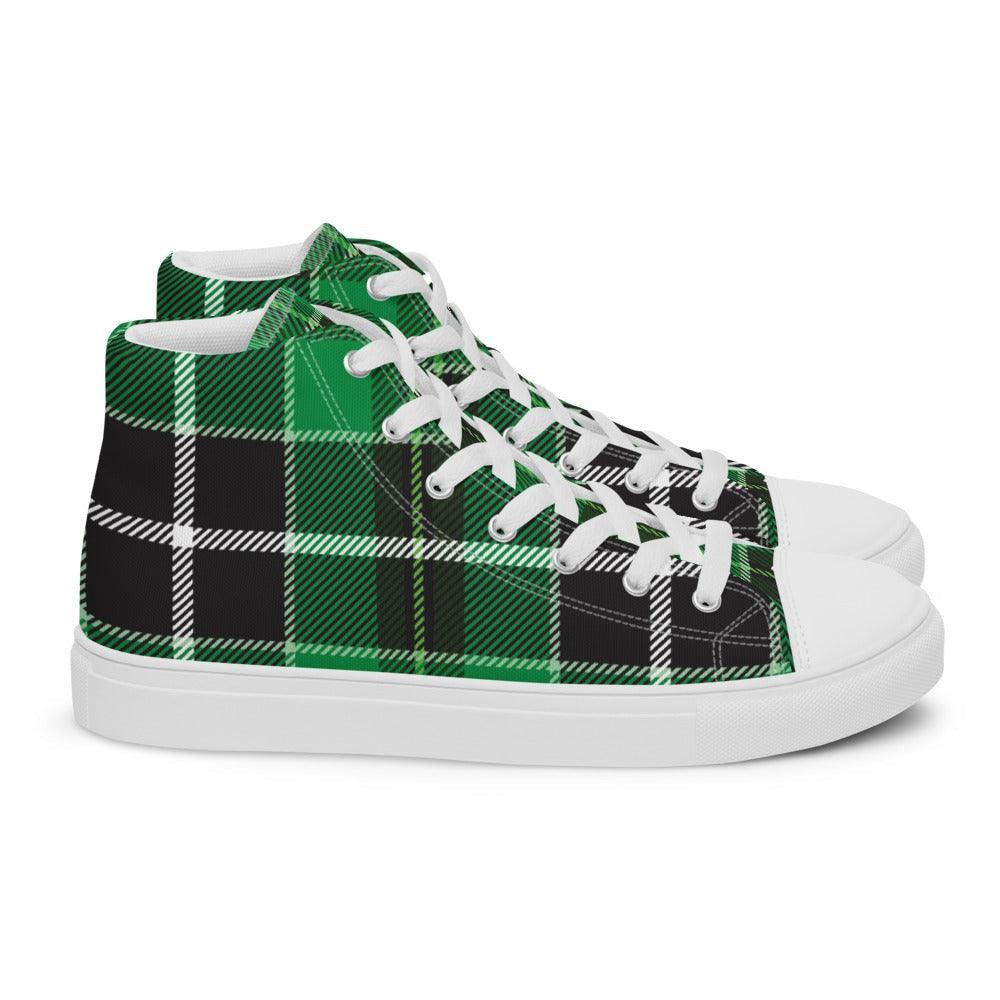 Green Buffalo Plaid Men’s High Top Canvas Shoes - MessyBunFun - Your Destination for Stylish Unisex Clothing, Tops and bottoms - MessyBunFun.com