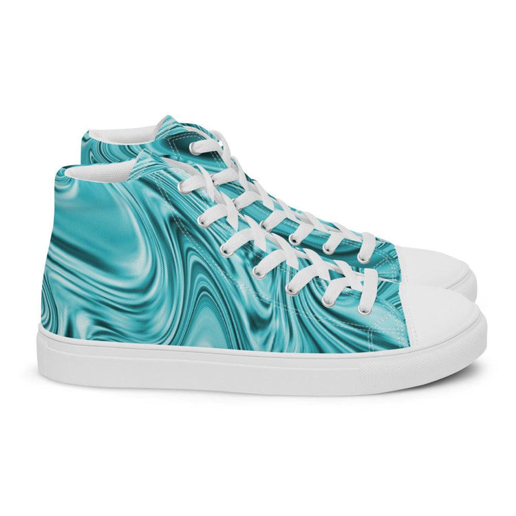 Teal Marble Men’s High Top Canvas Shoes