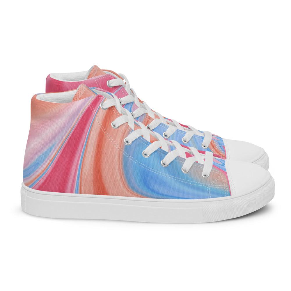 Tie-Dye Blue Orange Men’s High Top Canvas Shoes - MessyBunFun - Your Destination for Stylish Unisex Clothing, Tops and bottoms - MessyBunFun.com