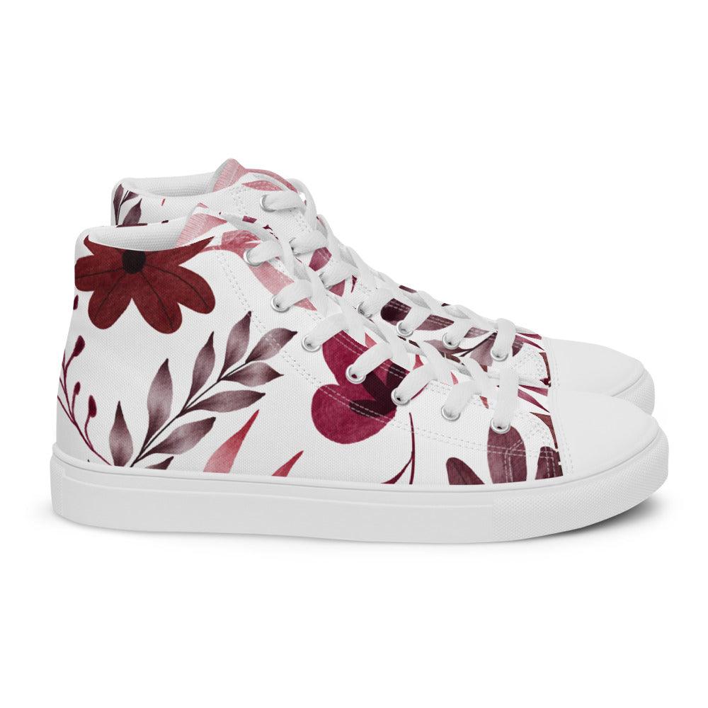 Maroon Flowers Men’s High Top Canvas Shoes - MessyBunFun - Your Destination for Stylish Unisex Clothing, Tops and bottoms - MessyBunFun.com