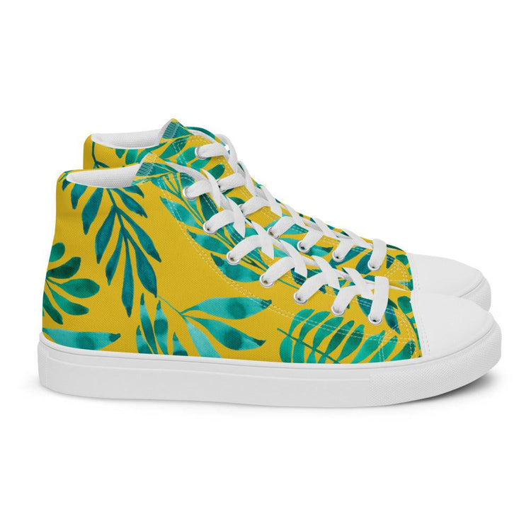 Tropical Gold Men’s High Top Canvas Shoes - MessyBunFun - Your Destination for Stylish Unisex Clothing, Tops and bottoms - MessyBunFun.com