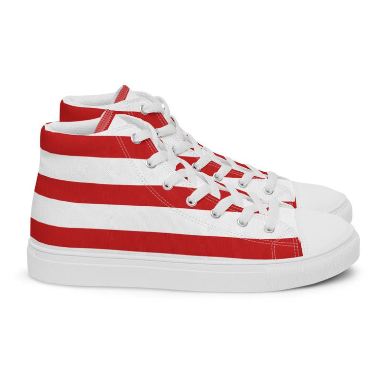 Red and White Stripes Men’s High Top Canvas Shoes - MessyBunFun - Your Destination for Stylish Unisex Clothing, Tops and bottoms - MessyBunFun.com