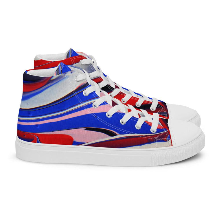 Red White and Blue Marble Men’s High Top Canvas Shoes - MessyBunFun - Your Destination for Stylish Unisex Clothing, Tops and bottoms - MessyBunFun.com