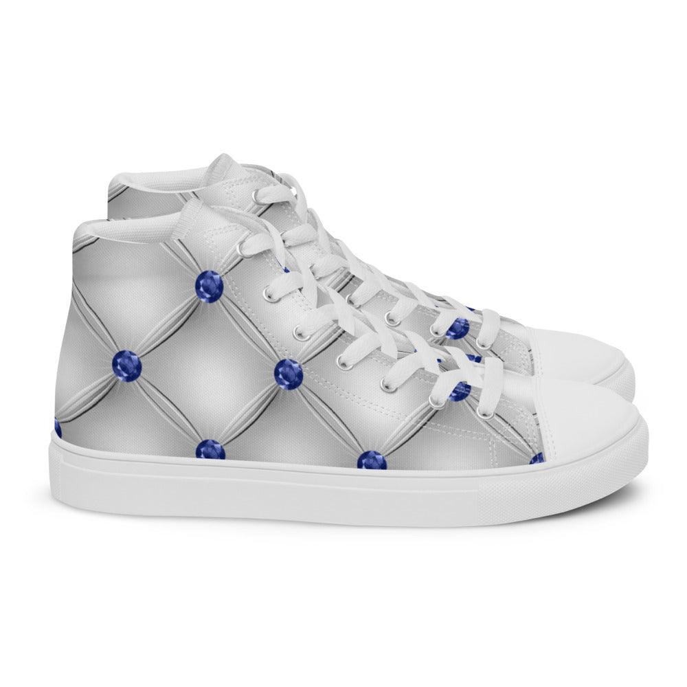 White Diamond Tuck Men’s High Top Canvas Shoes - MessyBunFun - Your Destination for Stylish Unisex Clothing, Tops and bottoms - MessyBunFun.com