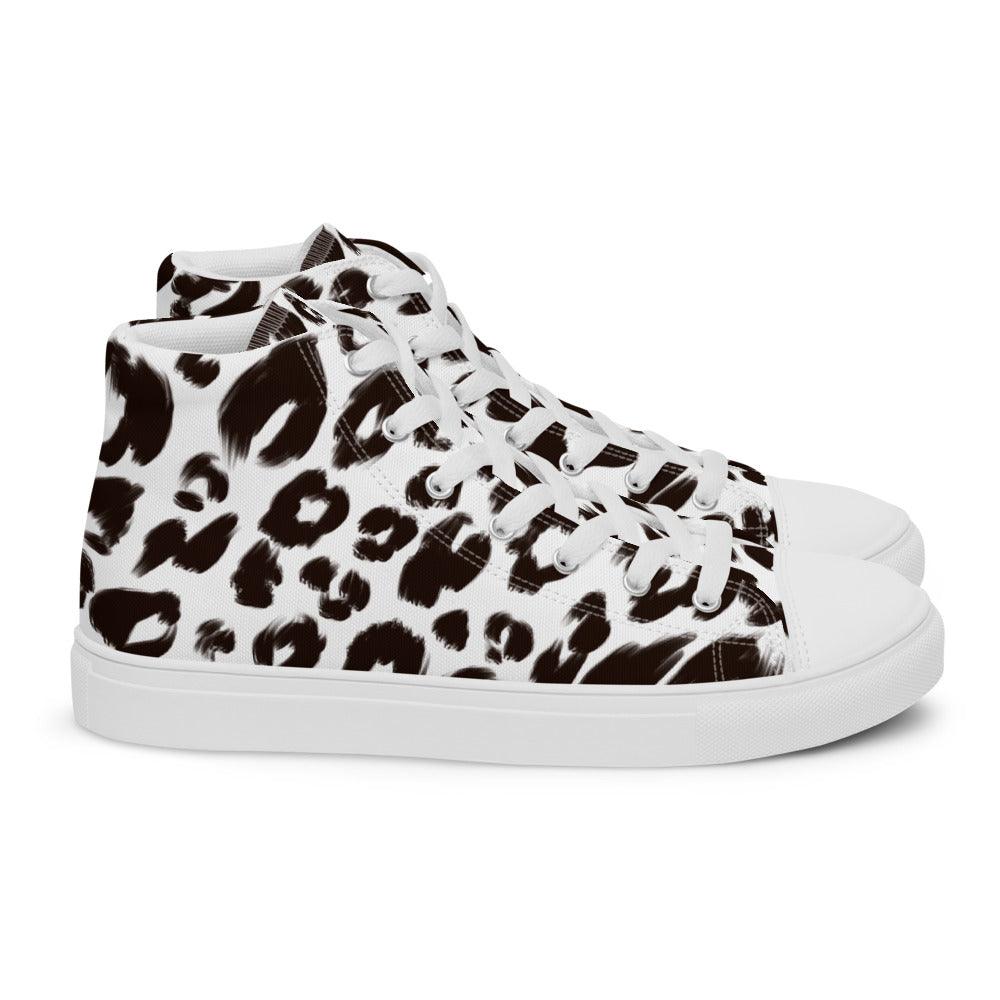 Black and White Leopard Men’s High Top Canvas Shoes