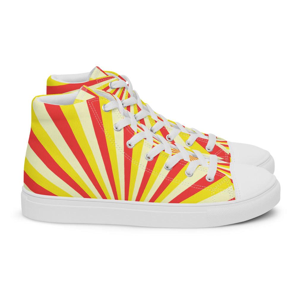 Red and Yellow Sunrise Men’s High Top Canvas Shoes - MessyBunFun - Your Destination for Stylish Unisex Clothing, Tops and bottoms - MessyBunFun.com