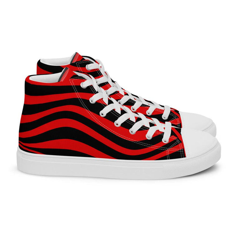 Red and Black Stripes Men’s High Top Canvas Shoes - MessyBunFun - Your Destination for Stylish Unisex Clothing, Tops and bottoms - MessyBunFun.com