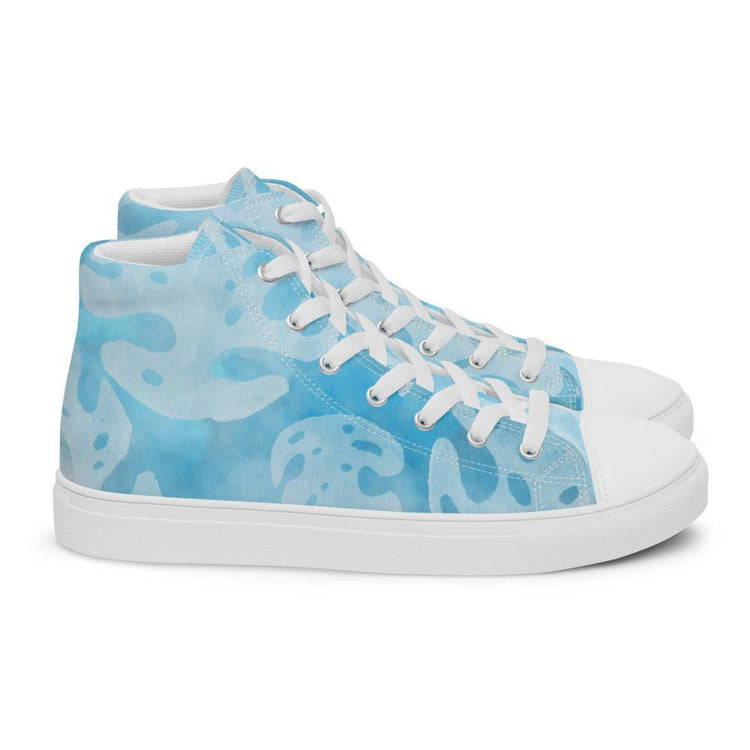 Teal Monstera Men’s High Top Canvas Shoes - MessyBunFun - Your Destination for Stylish Unisex Clothing, Tops and bottoms - MessyBunFun.com