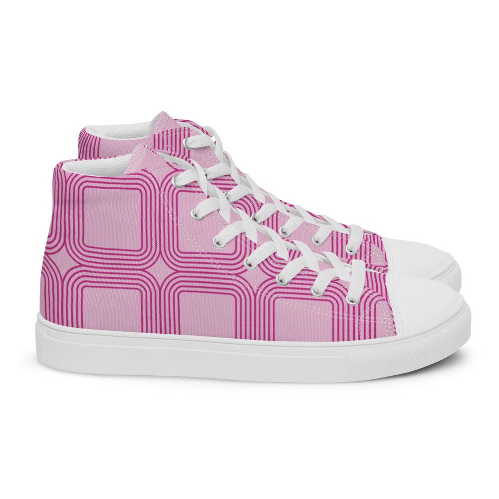 Pink Squared Men’s High Top Canvas Shoes - MessyBunFun - Your Destination for Stylish Unisex Clothing, Tops and bottoms - MessyBunFun.com