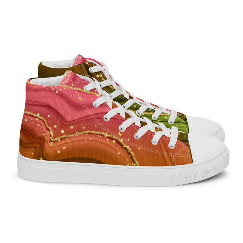 Gold Green Orange Men’s High Top Canvas Shoes - MessyBunFun - Your Destination for Stylish Unisex Clothing, Tops and bottoms - MessyBunFun.com