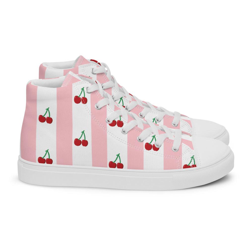 Cherry Pink Men’s High Top Canvas Shoes - MessyBunFun - Your Destination for Stylish Unisex Clothing, Tops and bottoms - MessyBunFun.com