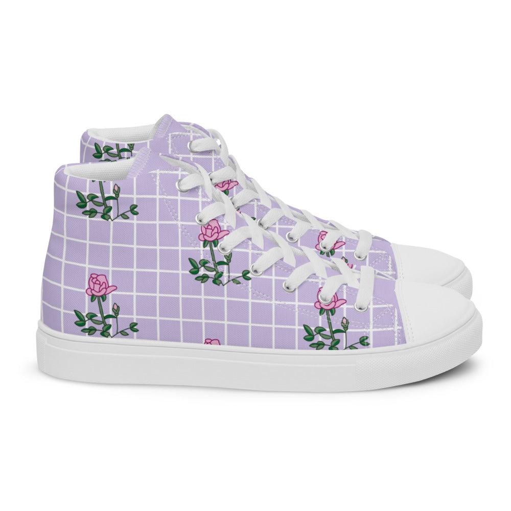 Rose Gingham Men’s High Top Canvas Shoes - MessyBunFun - Your Destination for Stylish Unisex Clothing, Tops and bottoms - MessyBunFun.com