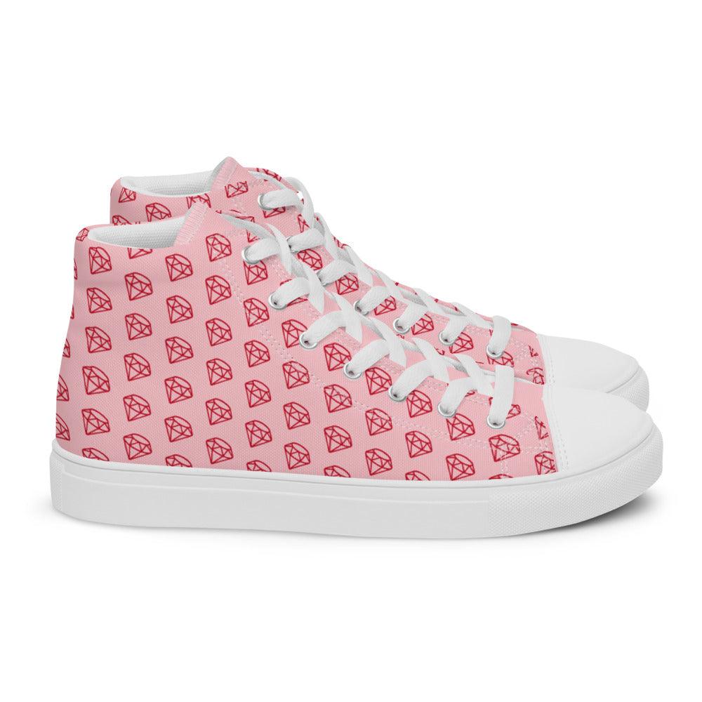 Pink Diamonds Men’s High Top Canvas Shoes - MessyBunFun - Your Destination for Stylish Unisex Clothing, Tops and bottoms - MessyBunFun.com