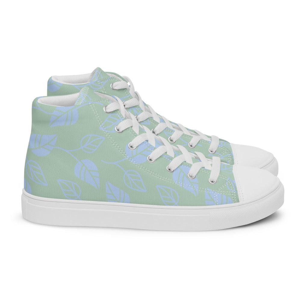 Monstera Blue Men’s High Top Canvas Shoes - MessyBunFun - Your Destination for Stylish Unisex Clothing, Tops and bottoms - MessyBunFun.com