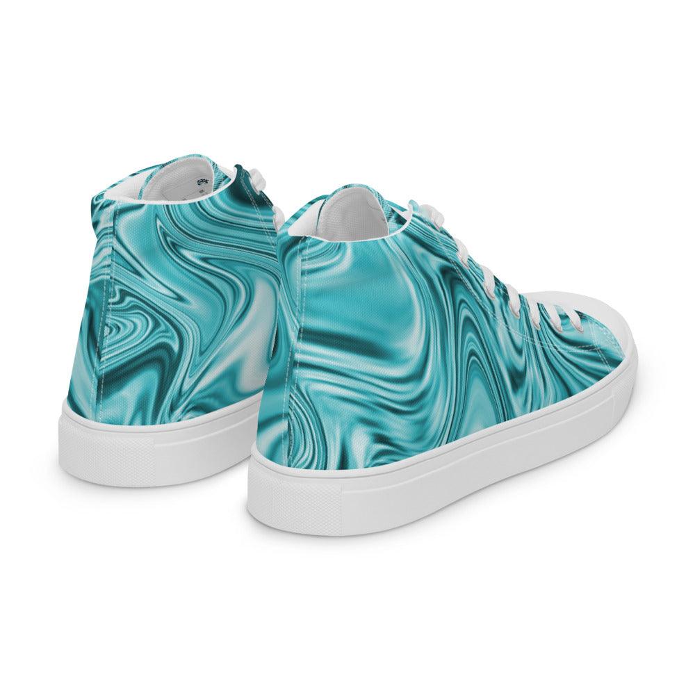 Teal Marble Men’s High Top Canvas Shoes