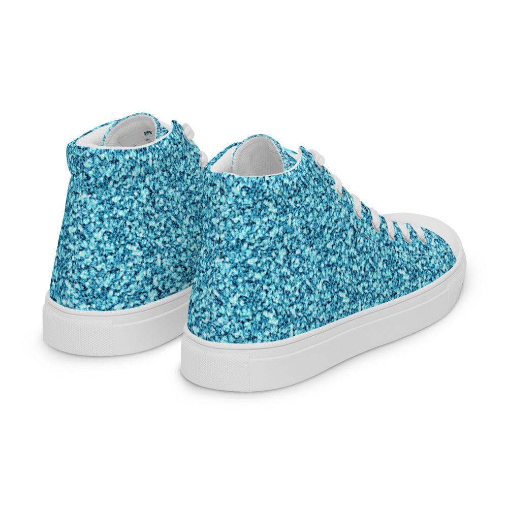 Chunky Teal Glitter Men’s High Top Canvas Shoes - MessyBunFun - Your Destination for Stylish Unisex Clothing, Tops and bottoms - MessyBunFun.com