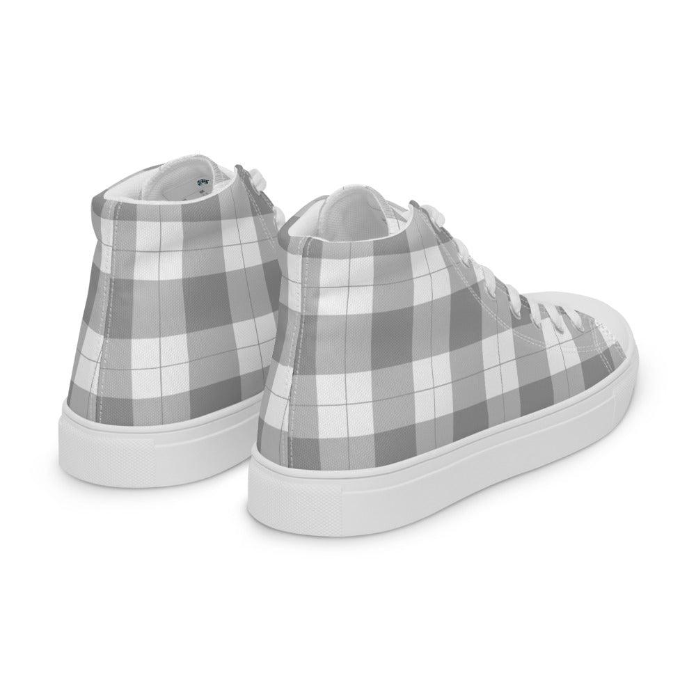 Gray Check Gingham Men’s High Top Canvas Shoes - MessyBunFun - Your Destination for Stylish Unisex Clothing, Tops and bottoms - MessyBunFun.com