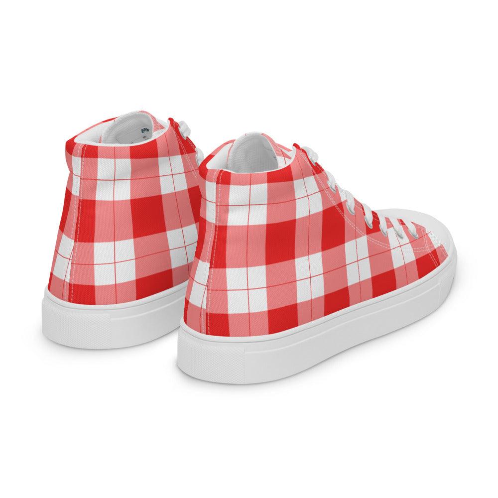 Red Check Gingham Men’s High Top Canvas Shoes - MessyBunFun - Your Destination for Stylish Unisex Clothing, Tops and bottoms - MessyBunFun.com