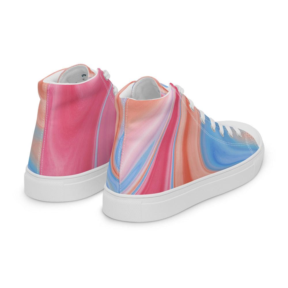 Tie-Dye Blue Orange Men’s High Top Canvas Shoes - MessyBunFun - Your Destination for Stylish Unisex Clothing, Tops and bottoms - MessyBunFun.com