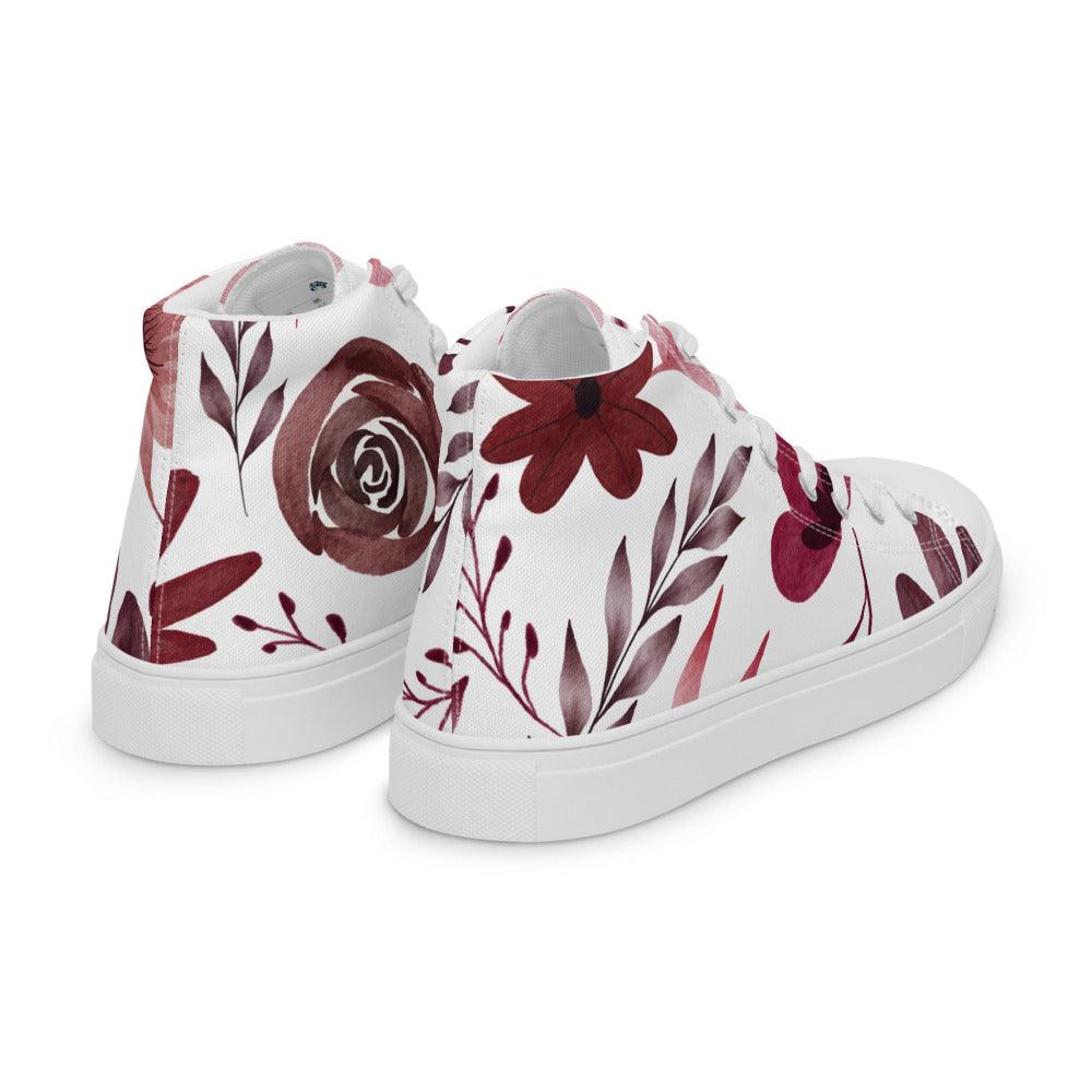 Maroon Flowers Men’s High Top Canvas Shoes - MessyBunFun - Your Destination for Stylish Unisex Clothing, Tops and bottoms - MessyBunFun.com