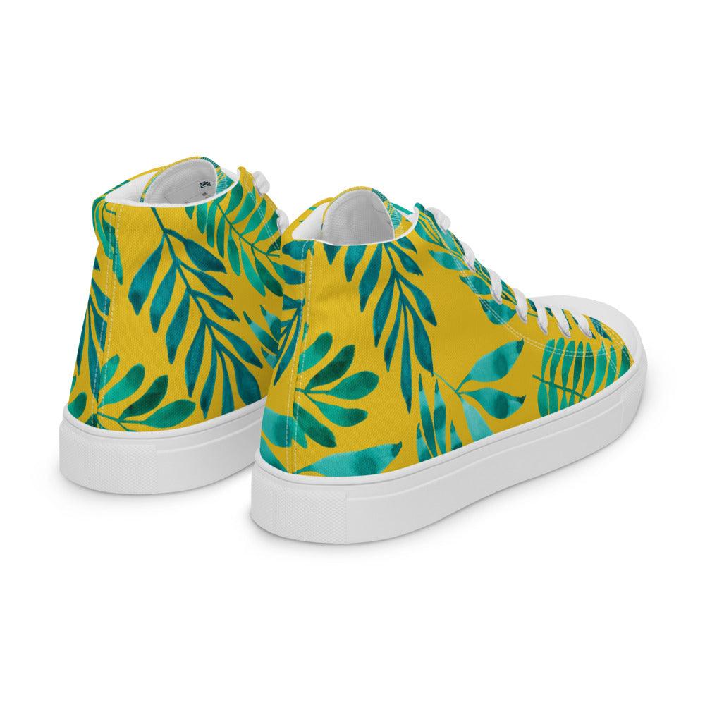 Tropical Gold Men’s High Top Canvas Shoes - MessyBunFun - Your Destination for Stylish Unisex Clothing, Tops and bottoms - MessyBunFun.com