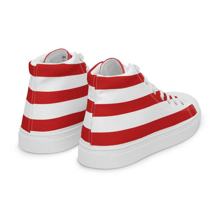 Red and White Stripes Men’s High Top Canvas Shoes - MessyBunFun - Your Destination for Stylish Unisex Clothing, Tops and bottoms - MessyBunFun.com