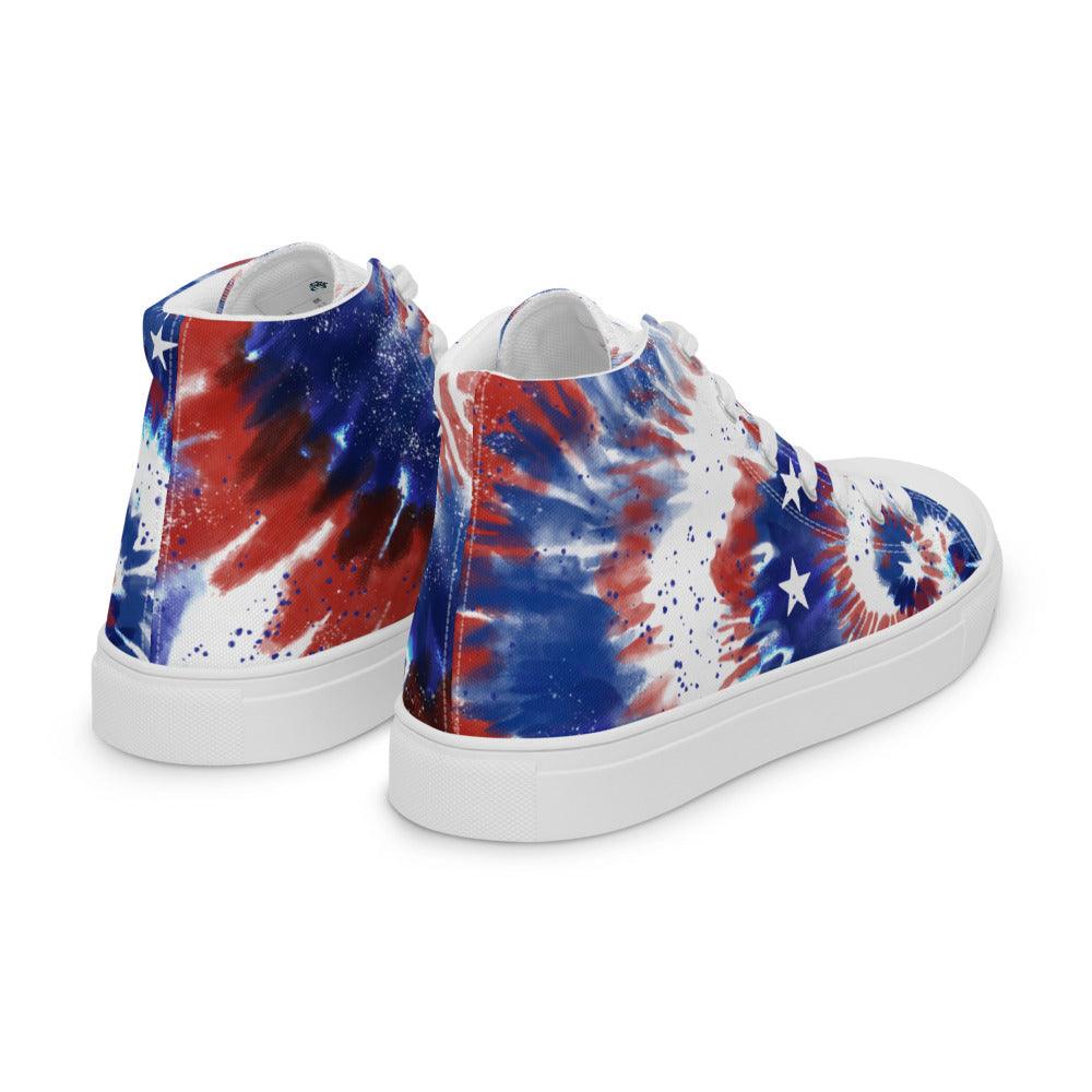 USA Tie-Dye Men’s High Top Canvas Shoes - MessyBunFun - Your Destination for Stylish Unisex Clothing, Tops and bottoms - MessyBunFun.com