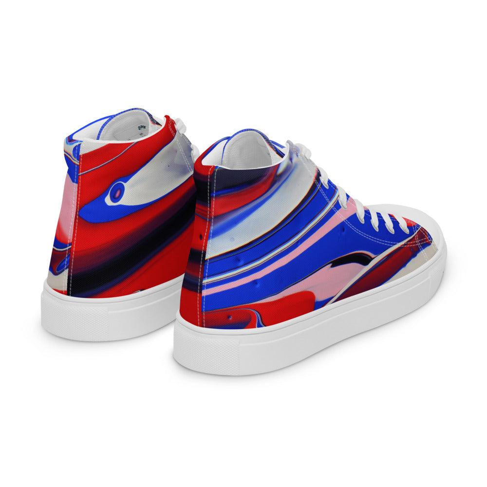 Red White and Blue Marble Men’s High Top Canvas Shoes - MessyBunFun - Your Destination for Stylish Unisex Clothing, Tops and bottoms - MessyBunFun.com