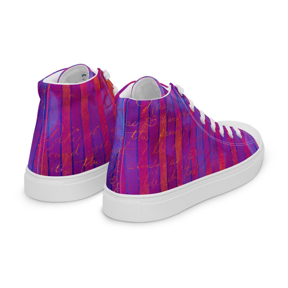 Neon Pink and Blue Men’s High Top Canvas Shoes - MessyBunFun - Your Destination for Stylish Unisex Clothing, Tops and bottoms - MessyBunFun.com