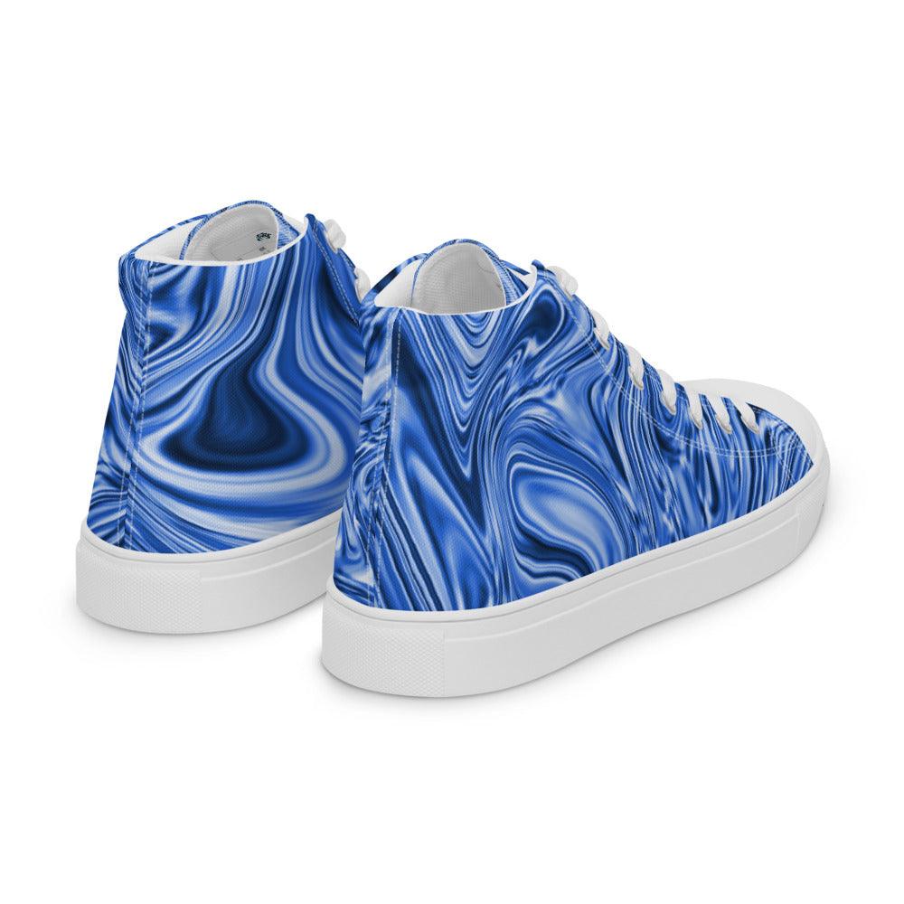 Blue Marble Men’s High Top Canvas Shoes - MessyBunFun - Your Destination for Stylish Unisex Clothing, Tops and bottoms - MessyBunFun.com