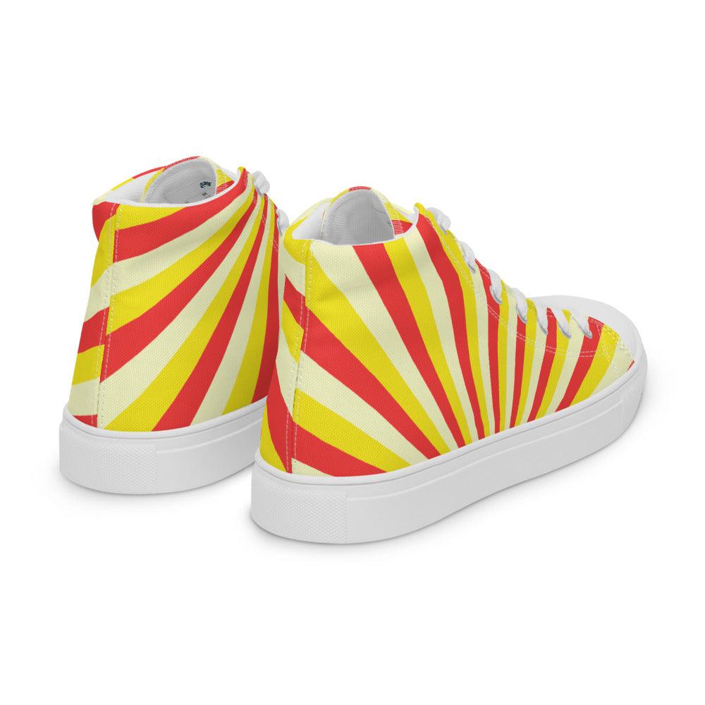 Red and Yellow Sunrise Men’s High Top Canvas Shoes - MessyBunFun - Your Destination for Stylish Unisex Clothing, Tops and bottoms - MessyBunFun.com