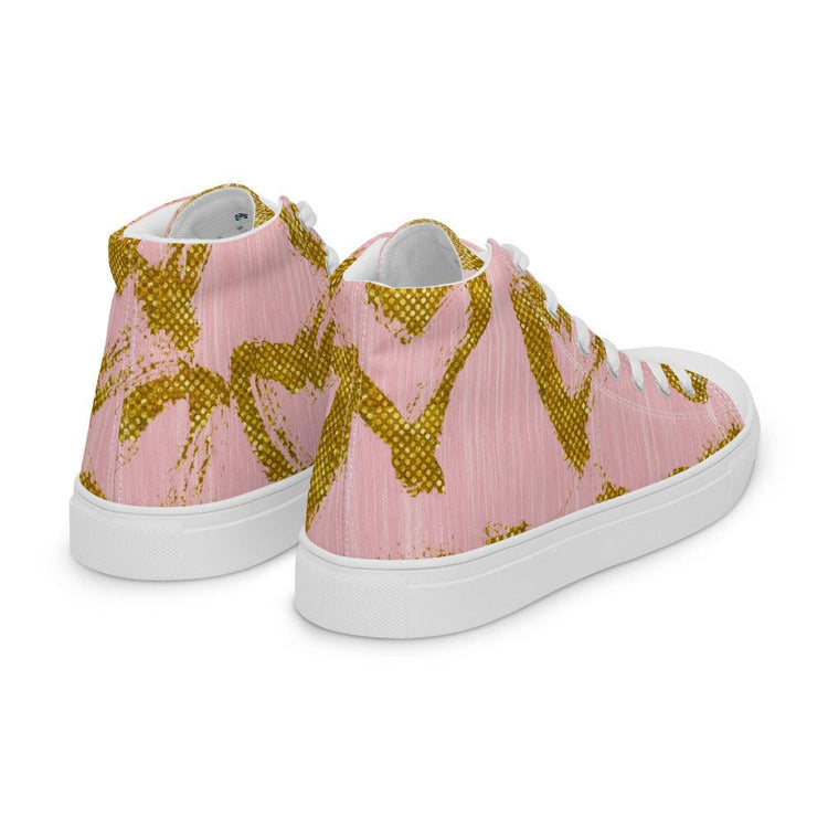 Gold Hearts Men’s High Top Canvas Shoes