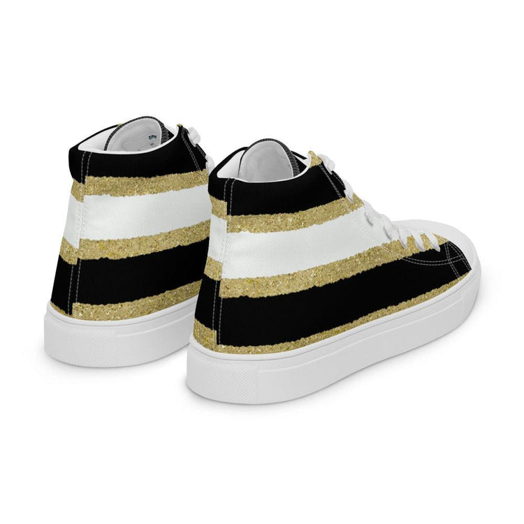 Black White Gold Men’s High Top Canvas Shoes - MessyBunFun - Your Destination for Stylish Unisex Clothing, Tops and bottoms - MessyBunFun.com