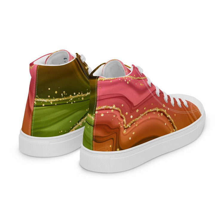 Gold Green Orange Men’s High Top Canvas Shoes - MessyBunFun - Your Destination for Stylish Unisex Clothing, Tops and bottoms - MessyBunFun.com