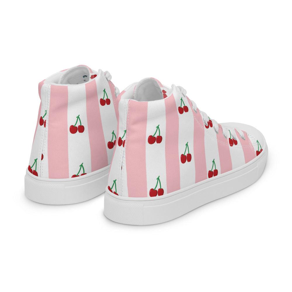 Cherry Pink Men’s High Top Canvas Shoes - MessyBunFun - Your Destination for Stylish Unisex Clothing, Tops and bottoms - MessyBunFun.com