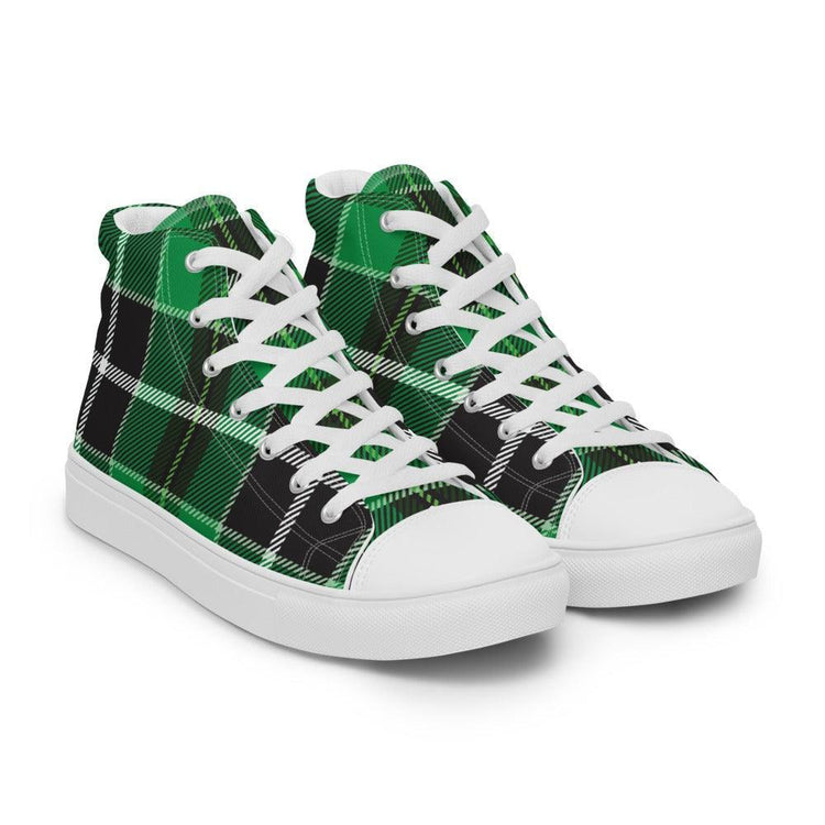 Green Buffalo Plaid Men’s High Top Canvas Shoes - MessyBunFun - Your Destination for Stylish Unisex Clothing, Tops and bottoms - MessyBunFun.com