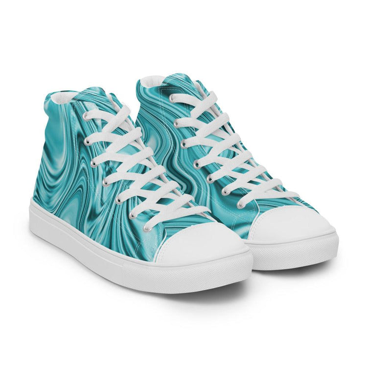 Teal Marble Men’s High Top Canvas Shoes - MessyBunFun - Your Destination for Stylish Unisex Clothing, Tops and bottoms - MessyBunFun.com