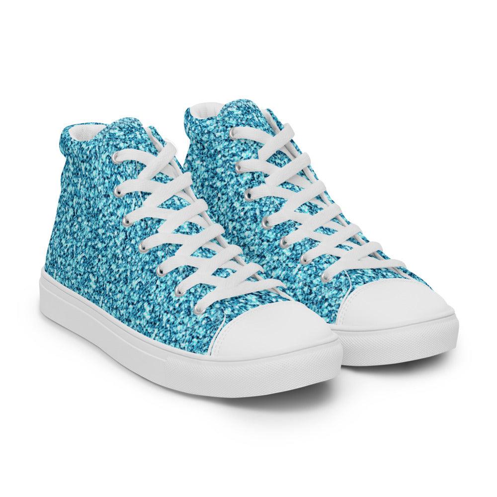 Chunky Teal Glitter Men’s High Top Canvas Shoes - MessyBunFun - Your Destination for Stylish Unisex Clothing, Tops and bottoms - MessyBunFun.com