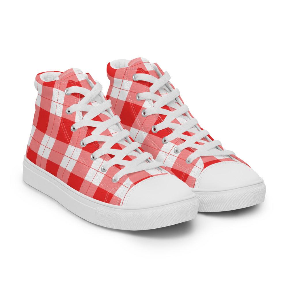 Red Check Gingham Men’s High Top Canvas Shoes - MessyBunFun - Your Destination for Stylish Unisex Clothing, Tops and bottoms - MessyBunFun.com